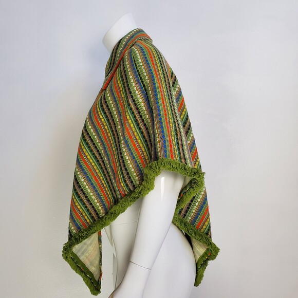 Vintage 70's Green Striped Poncho - Picture 3 of 7